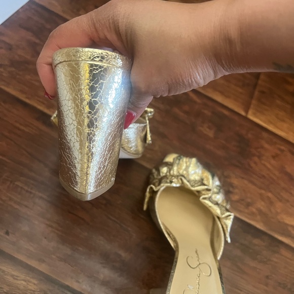 Gold Ruffle Open-Toe Heels - Picture 5 of 6